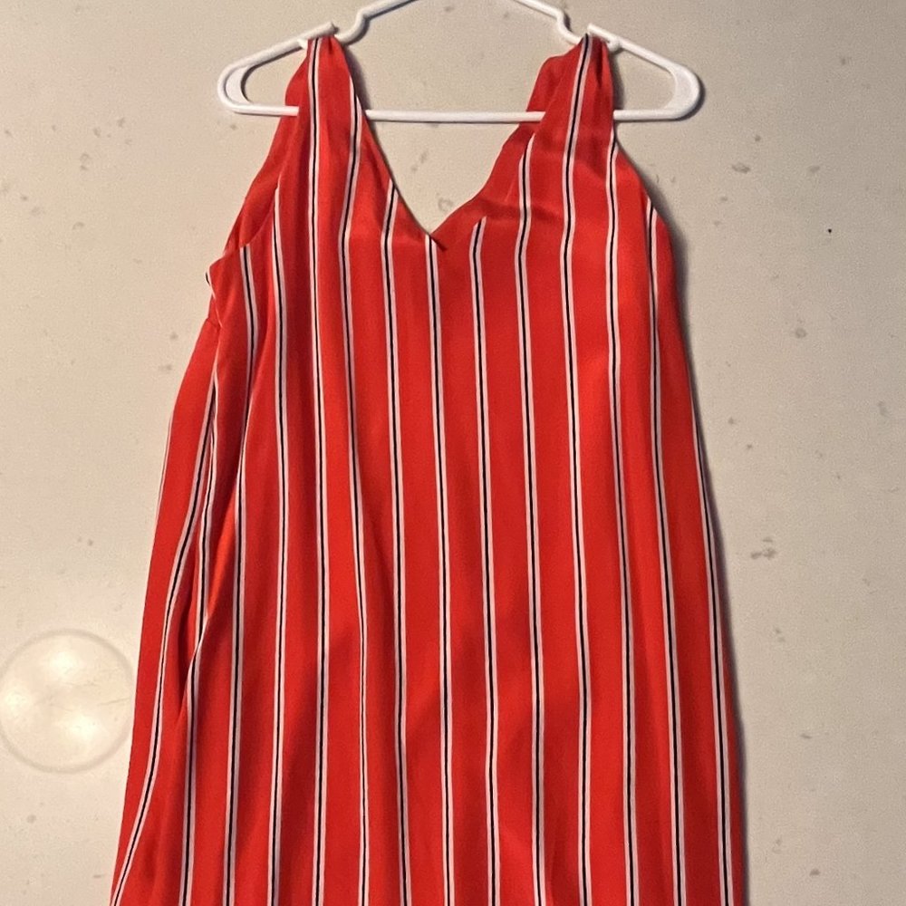 Orange Striped Midi Silky Dress